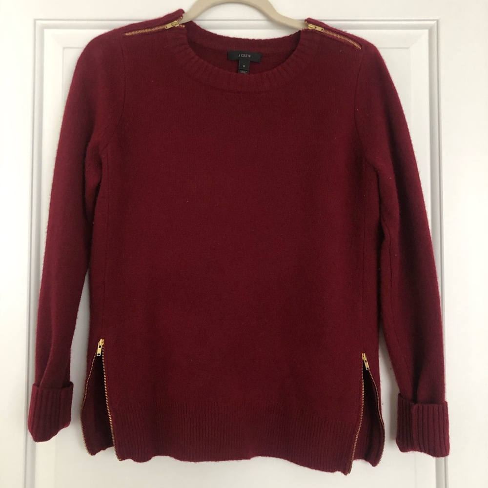 Burgundy J. Crew Sweater with Gold Zippers - Picture 2 of 2